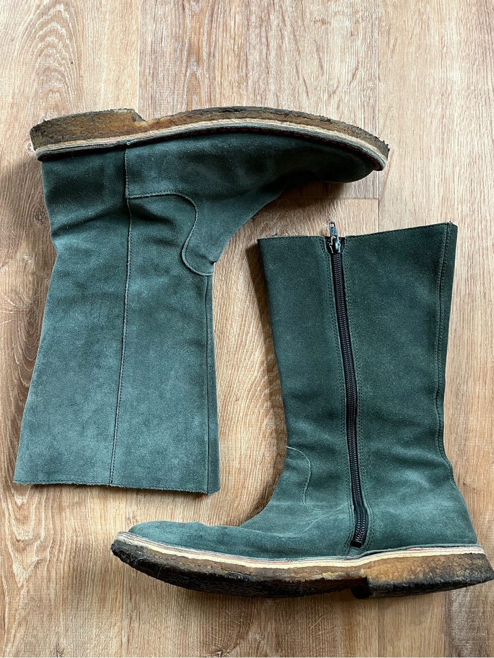 Camper Blue Leather Mid-Calf Zip Boots